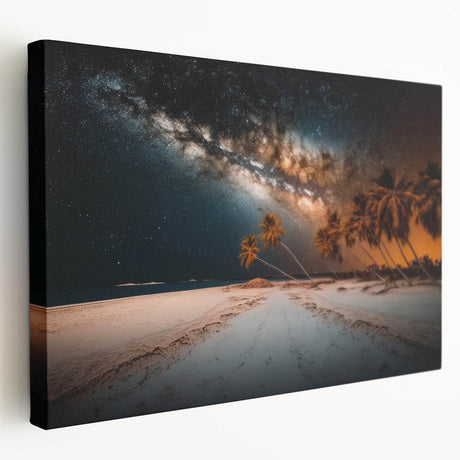Large canvas print depicting a serene Caribbean beach scene in vibrant blue and green tones, ideal for kitchen wall art.