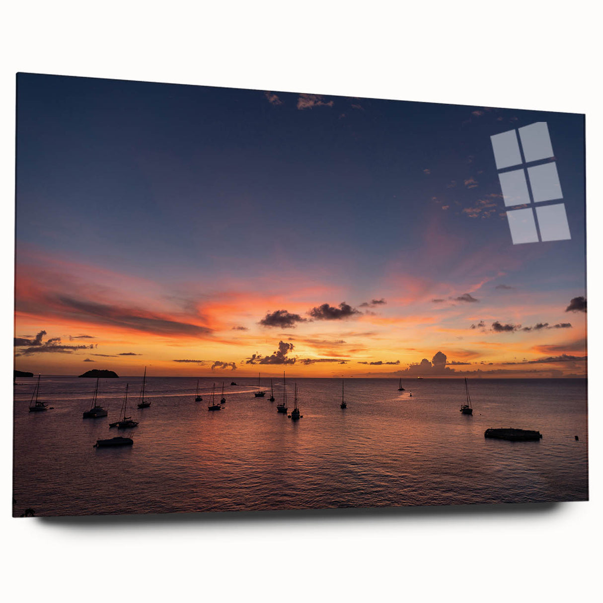 Large abstract wall art of Caribbean Martinique scenery on acrylic glass, in vivid blue and green tones.