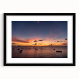 Extra large, abstract art print of Caribbean scenery in vibrant colors on a textured canvas, framed in black.