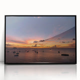 Large abstract wall art depicting a Caribbean scenery on a framed acrylic, featuring vibrant blue and green tones.