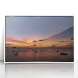 Mid-century modernist art depicting a Caribbean landscape in vibrant greens and blues on a framed acrylic.