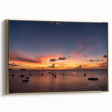 Landscape painting of the Caribbean in muted blues and greens on a framed canvas, ideal for bedroom wall decor.