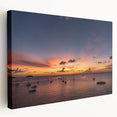Side view of a stretched canvas depicting a serene Caribbean Martinique landscape in soft blue and green tones.
