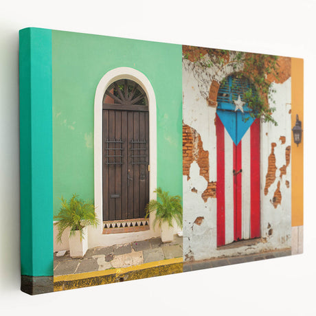 Lush Caribbean landscape on large stretched canvas, featuring vibrant green and blue tones, ideal for kitchen wall art.