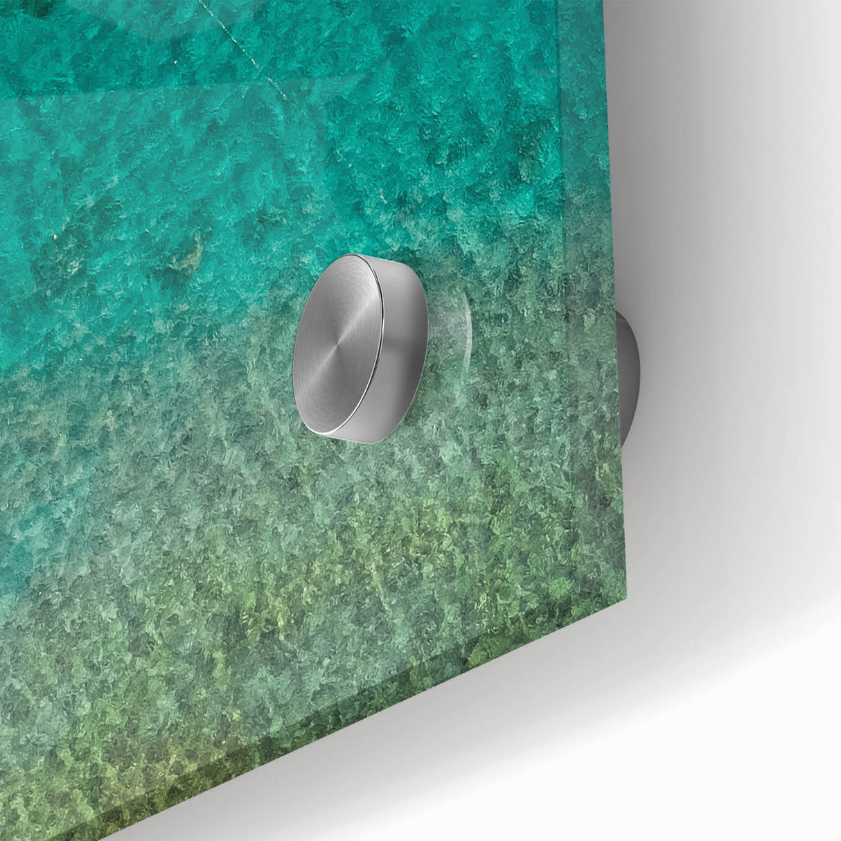 Large abstract wall art depicting the Caribbean Saint Lucia scenery in vibrant blue and green tones on acrylic glass.