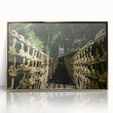 Mid-century modernist style acrylic print of a Central American landscape in gold frame, suited for modern art wall decor.