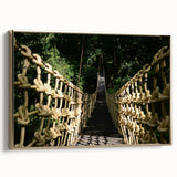 Framed canvas depicting a vintage-style landscape of Belize with a gold frame, featuring muted earth tones.