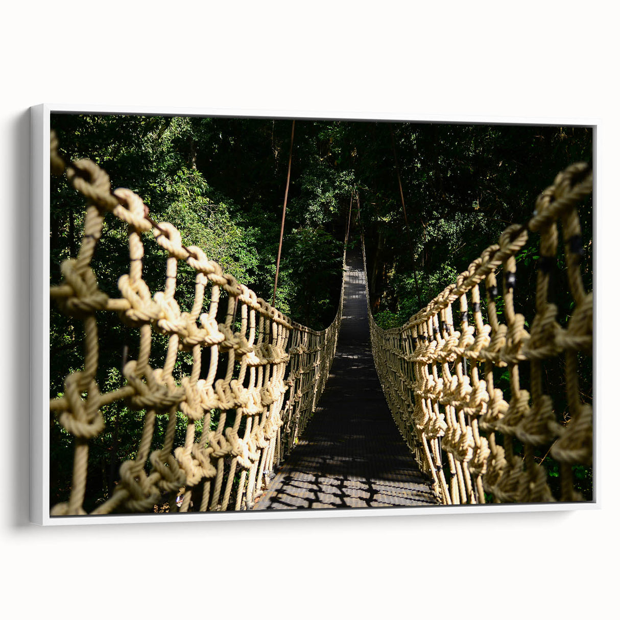 Vintage poster art of a Central American scenery on a white-framed canvas, featuring vibrant colors.
