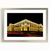 Textured abstract art print of Central American scenery in muted earth tones, framed in silver, ideal for bedroom art.