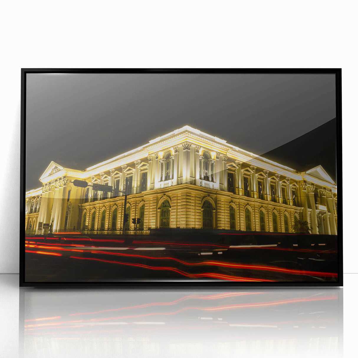 Large abstract wall art depicting a vibrant Central American landscape in a black frame, ideal for modern art wall decor.