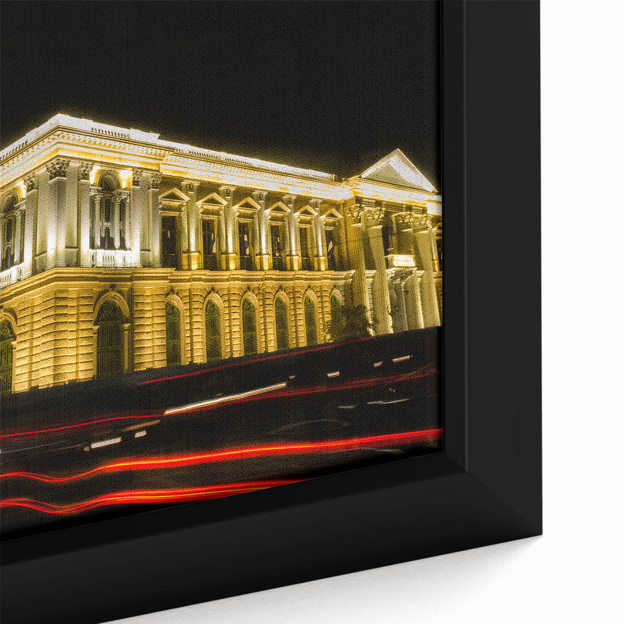 Textured black wall art featuring a vibrant, colorful Central American scenery on a framed canvas.