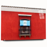 Acrylic glass print of a Guatemalan landscape, featuring lush greens and blues, ideal for bedroom or dining room art.