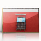 Large art print of a Central American scenery, depicted in vibrant colors on a gold-framed acrylic.