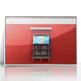 Art deco poster of a Central American landscape in muted earth tones, framed acrylic print, suitable for nursery wall art.