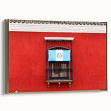 Framed canvas wall art depicting a vintage-style Guatemalan landscape in black and gold tones, ideal for bedroom decor.