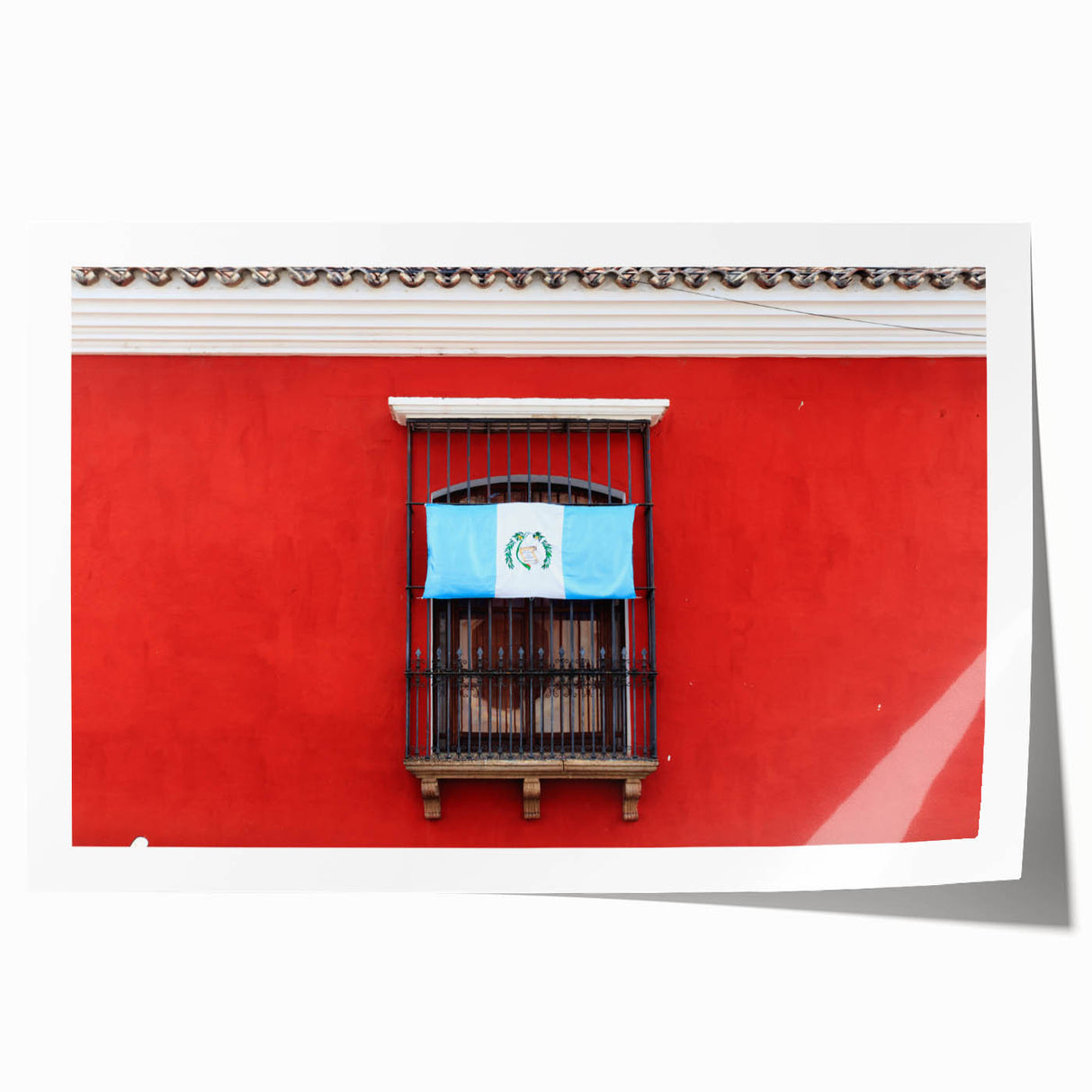 Extra large rolled print of a Central American scenery with vibrant floral elements.