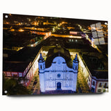 Acrylic glass print of a large abstract depiction of Central America, in earthy and blue tones.