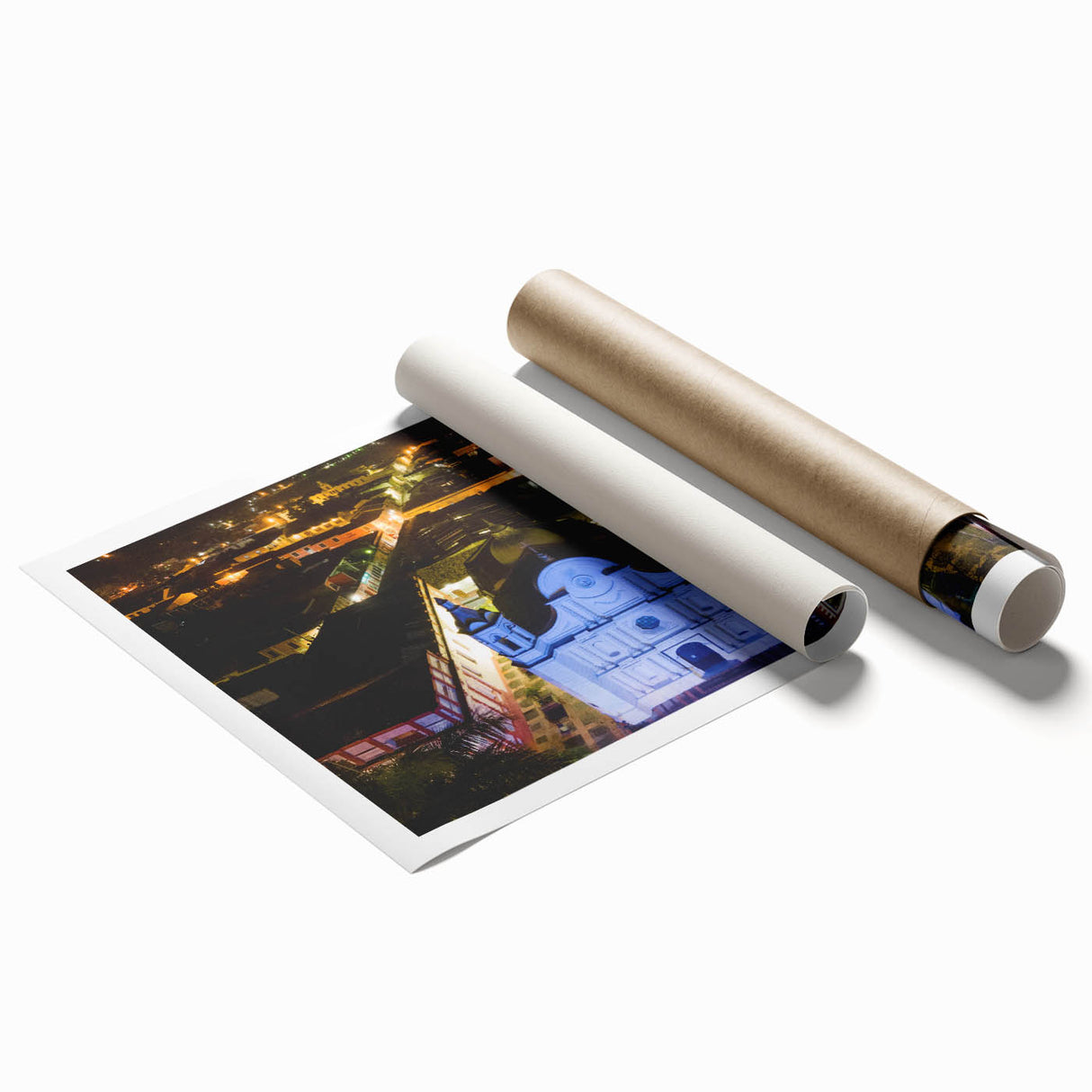Extra large rolled print of a floral scene in vibrant colors, ideal for classy bathroom wall art or large living room decor.