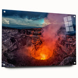 Acrylic print of a large abstract landscape in blue and green hues, ideal for bedroom or dining room decor.