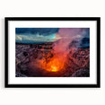 Extra large abstract art print of a colorful Central American scenery in a black frame, ideal for living room decor.