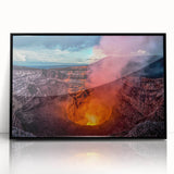 Large abstract wall art depicting a vibrant, colorful Central American landscape on a framed acrylic print.