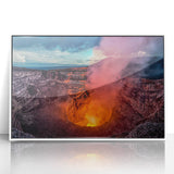 Art deco poster of a Nicaraguan landscape with vibrant green and blue tones, framed in white acrylic.