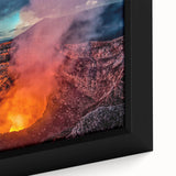 Textured black wall art featuring a vibrant, colorful Central American scenery on a framed canvas.