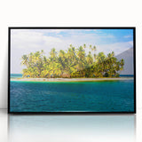 Large abstract wall art depicting a vibrant scene of Central America in Panama, framed in black acrylic.
