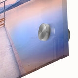 Large abstract wall art featuring a mid-century modernist scene of Albania, in muted earth tones on acrylic glass.