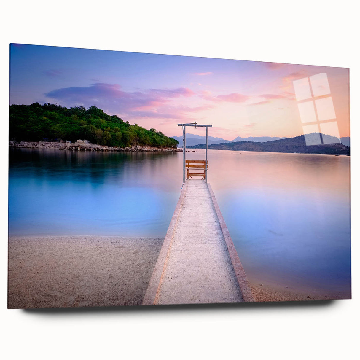 Large abstract wall art of a European Albanian landscape in muted earth tones on acrylic glass.