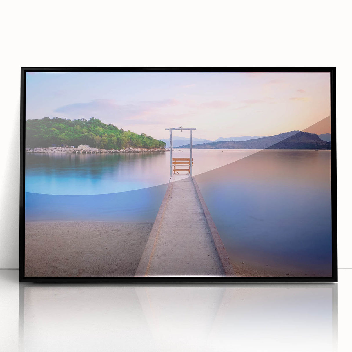 Large abstract wall art depicting a European Albanian scenery in black acrylic, framed, ideal for modern art wall decor.
