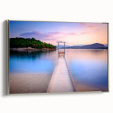 Framed canvas featuring a vintage-style landscape painting of an Albanian scenery, with colorful art on a black background.