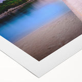 Art deco poster featuring a serene Albanian landscape in soft green and blue tones, printed on rolled canvas.