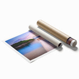 Extra large wall art featuring a serene Albanian landscape in pastel shades on rolled canvas.