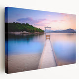 European Albanian landscape on large stretched canvas, featuring earthy and green tones, suitable for kitchen wall art.