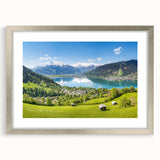 Abstract art print of a European scenery in textured silver frame, ideal for extra large wall art in a living room.