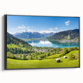 Black and white framed canvas of a vintage Austrian landscape, ideal for bedroom wall decor.