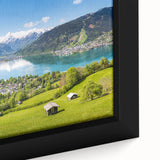 Extra large framed canvas featuring a textured depiction of a European scenic landscape in black with colorful accents.