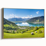 Framed canvas depicting a vintage European landscape in muted gold and black, ideal for bedroom wall art.