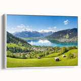Vintage poster art of an Austrian landscape, featuring vibrant colors on extra large framed canvas.