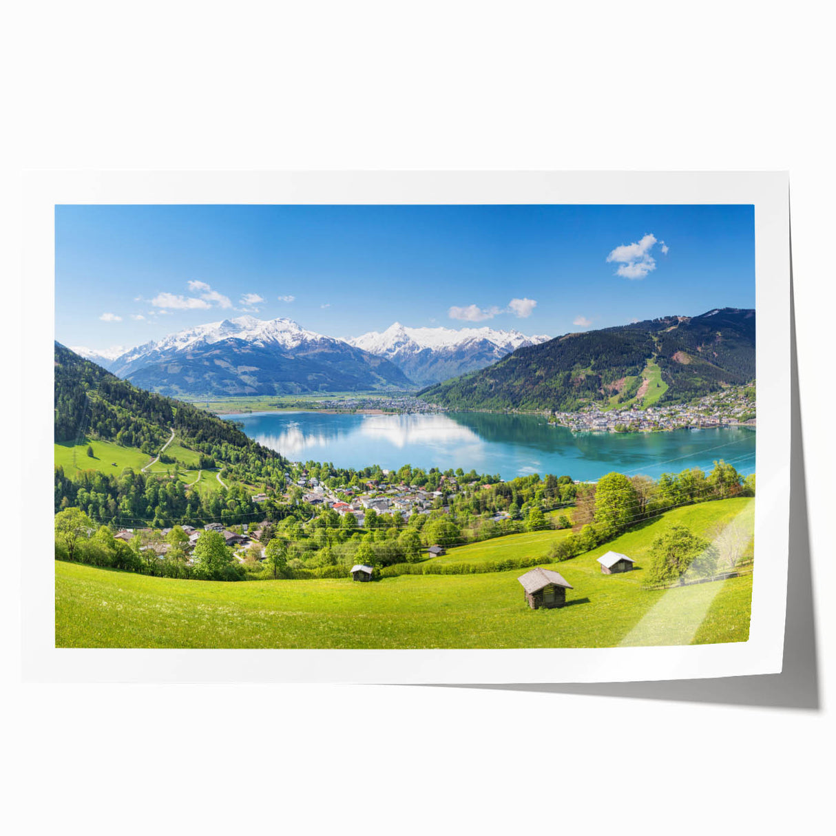Rolled print of a European landscape featuring lush greenery and floral elements, ideal for art wall dining room.