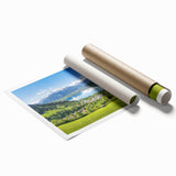 Extra large rolled print of a serene Austrian landscape, featuring lush greenery and floral elements.