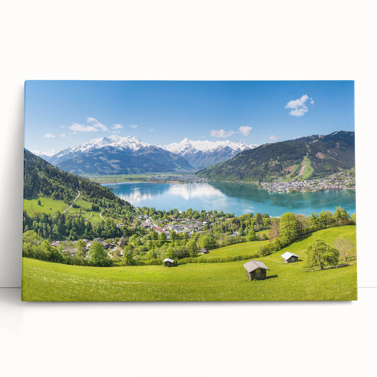 Black and white large art print of a European street scene on stretched canvas, suitable for kitchen wall art.