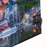 Large abstract wall art of a European scenery in muted earth tones, acrylic print, ideal for dining room ambiance.