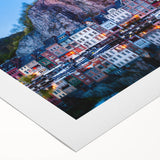 Art deco poster of a European Belgian landscape in muted earth tones on rolled canvas, suitable for dining room decor.