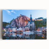 Black and white photo of a European cityscape on stretched canvas, ideal for kitchen wall art.