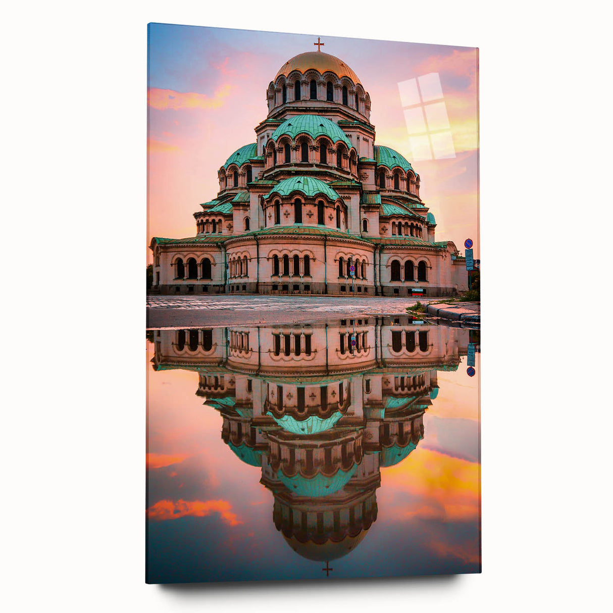 Large abstract wall art depicting a serene Bulgarian landscape in muted earth tones on acrylic glass.