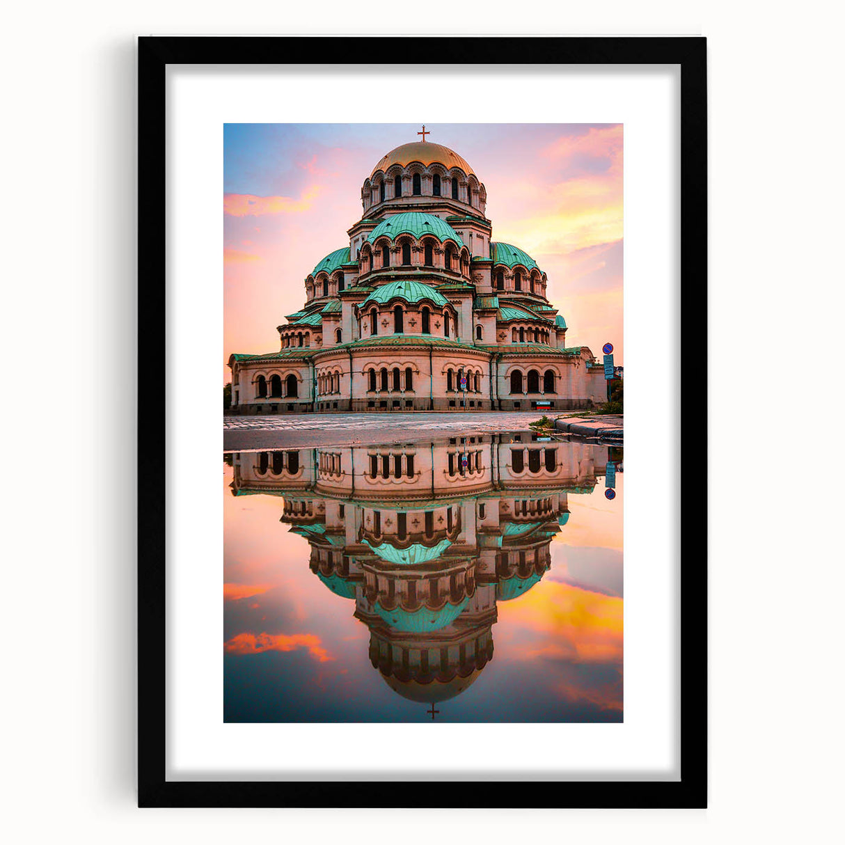 Abstract art print depicting vibrant, colorful scenery of Europe, on a large, textured canvas, ideal for living room decor.