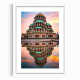 Textured abstract art print of a European landscape in muted earth tones on a framed white mat, ideal for bedroom art.