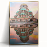 Art deco poster of a Bulgarian landscape in muted gold tones on acrylic, ideal for modern art wall decor.